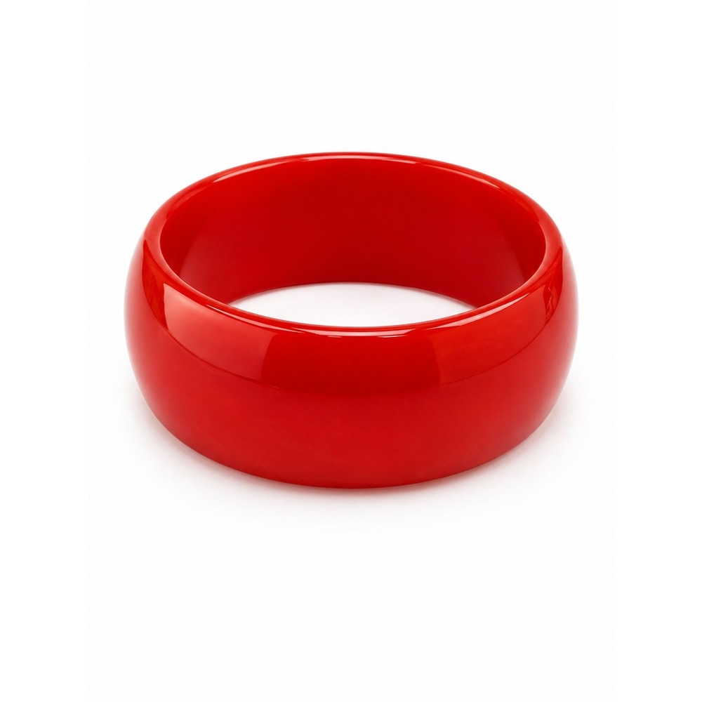 New Red Acrylic Bangle Bracelet Wide Glossy Chunky Statement Cuff Minimalist